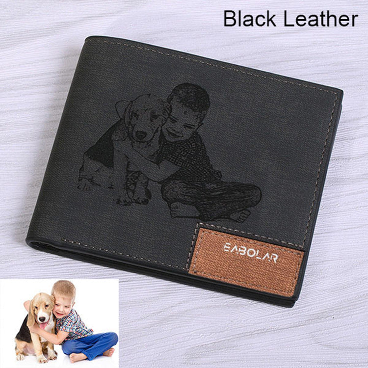 Engraving men Personalized inscription Photo engraved short leather wallet - Echo Essence