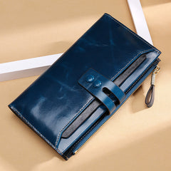 Multi Card Buckle Long Oil Wax Leather Wallet - Echo Essence