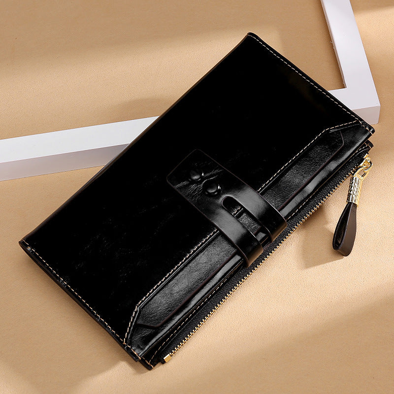 Multi Card Buckle Long Oil Wax Leather Wallet - Echo Essence