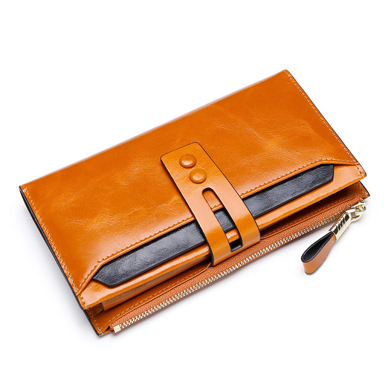 Multi Card Buckle Long Oil Wax Leather Wallet - Echo Essence