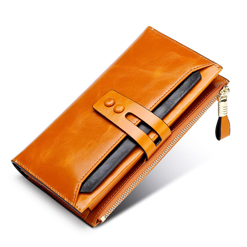 Multi Card Buckle Long Oil Wax Leather Wallet - Echo Essence