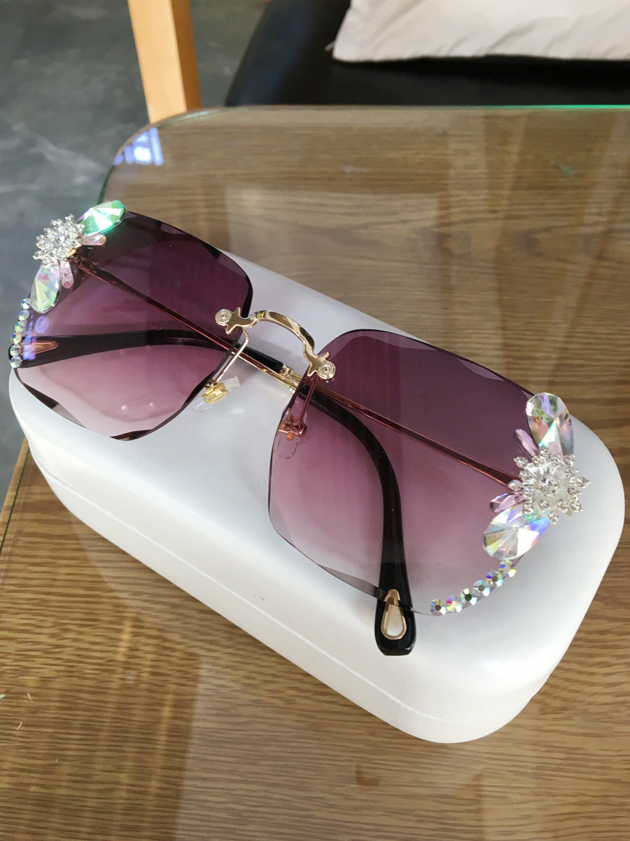 Frameless Trendy Rhinestone Gradient Luxury Sunglasses - Echo Essence