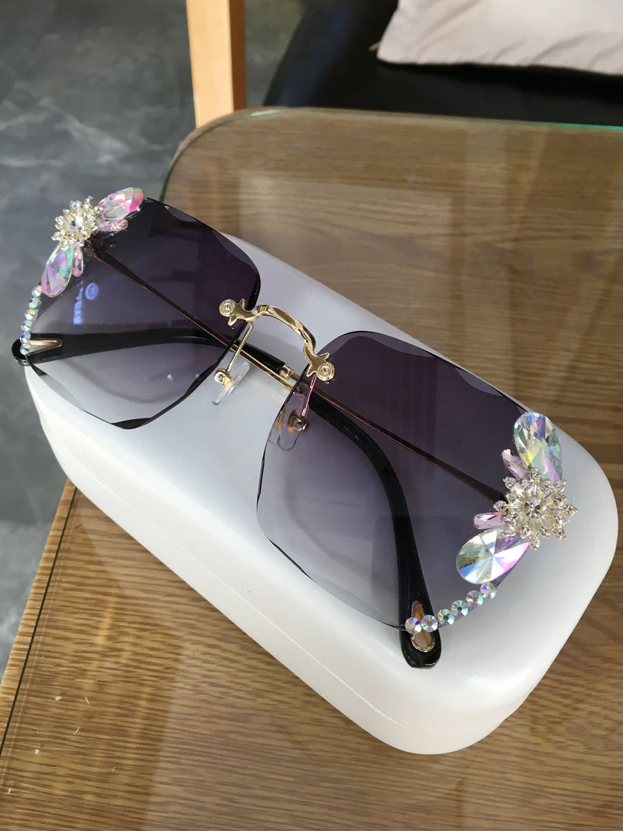 Frameless Trendy Rhinestone Gradient Luxury Sunglasses - Echo Essence